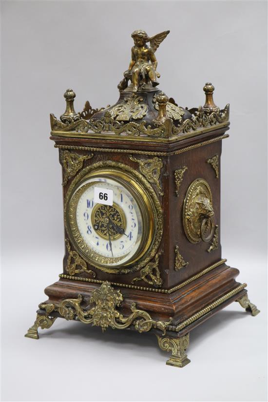 Edwardian oak mantel clock H.46cm